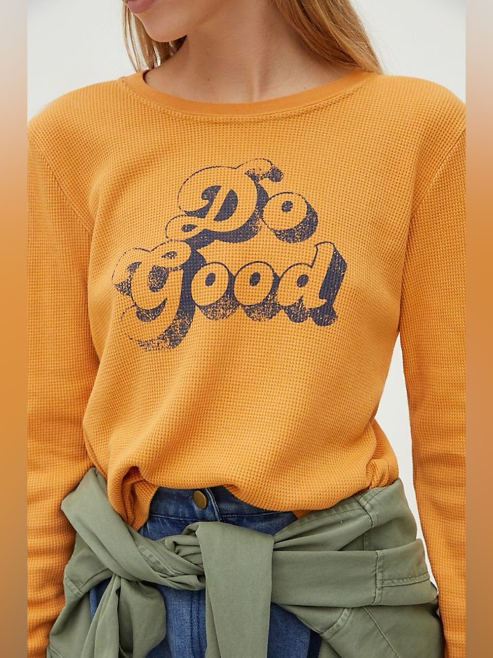 Anthropologie Back When Do Good Graphic Long Sleeve Waffle Tee Size Small